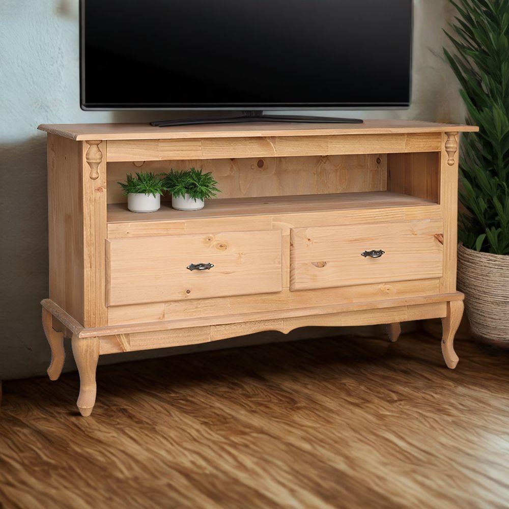 Rack Para Tv 45 Polegadas 2 Gavetas Nicho E Pés Luiz Xv - Cera (madeira Bruta) - 1