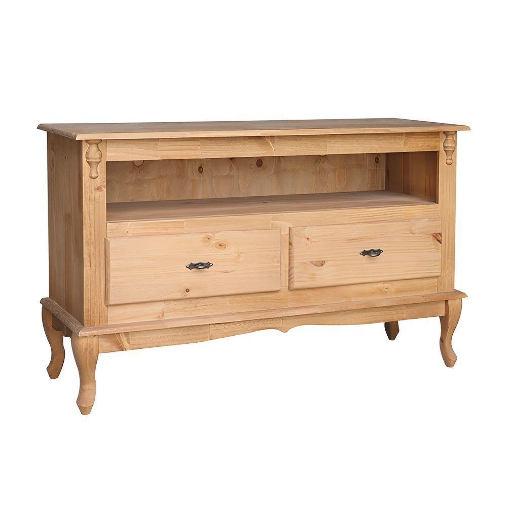 Rack Para Tv 45 Polegadas 2 Gavetas Nicho E Pés Luiz Xv - Cera (madeira Bruta) - 2