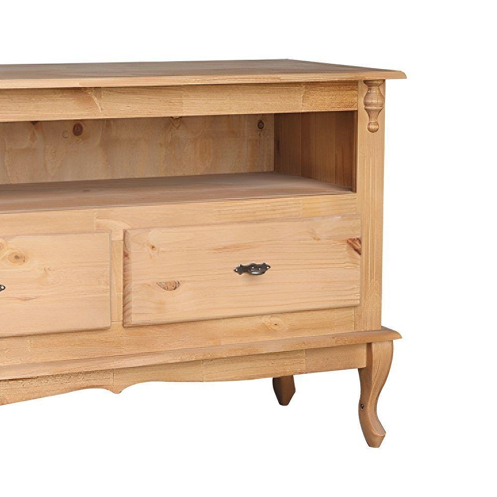 Rack Para Tv 45 Polegadas 2 Gavetas Nicho E Pés Luiz Xv - Cera (madeira Bruta) - 3