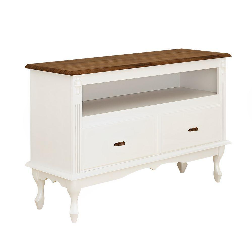 Rack Para Tv 45 Polegadas 2 Gavetas Nicho E Pés Luiz Xv - Branco Laca Com Tampo Imbuia Glazer - 1