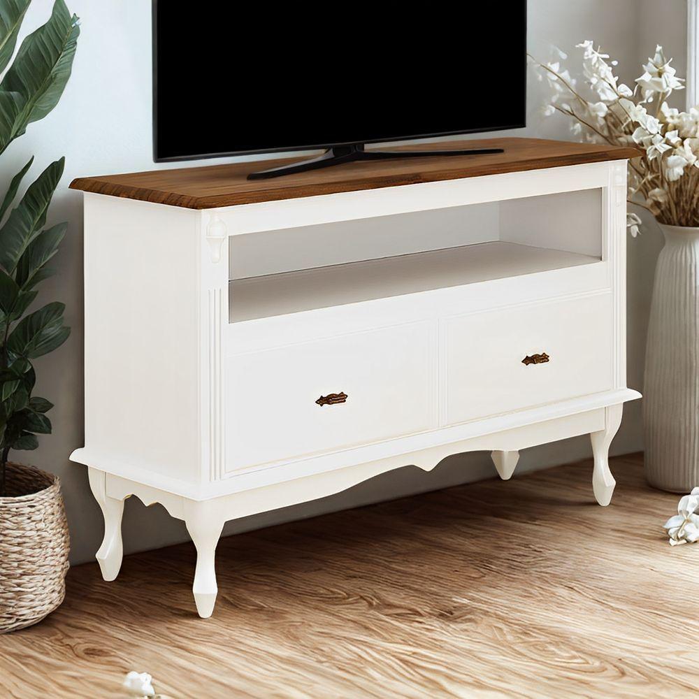 Rack Para Tv 45 Polegadas 2 Gavetas Nicho E Pés Luiz Xv - Branco Laca Com Tampo Imbuia Glazer - 2