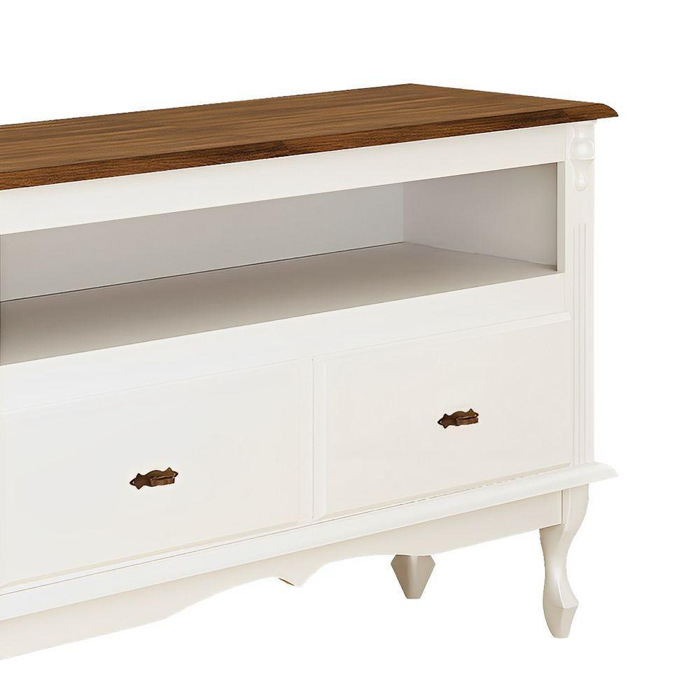 Rack Para Tv 45 Polegadas 2 Gavetas Nicho E Pés Luiz Xv - Branco Laca Com Tampo Imbuia Glazer - 3