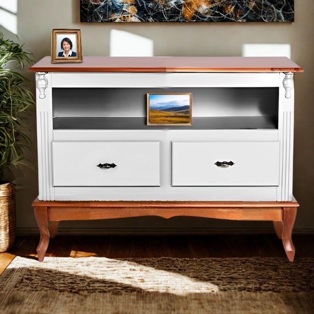 Rack Para Tv 45 Polegadas 2 Gavetas Nicho E Pés Luiz Xv - Branco Laca Com Tampo E Base Imbuia Glazer - 1