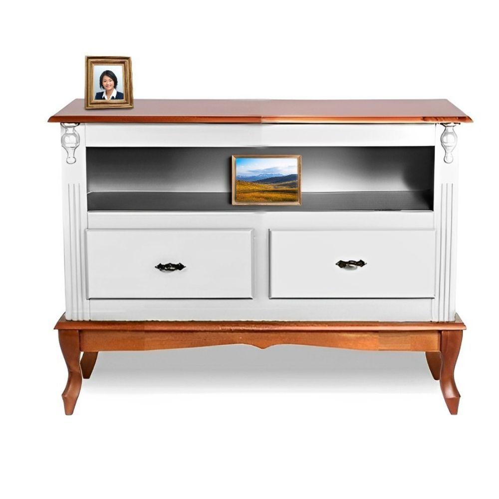 Rack Para Tv 45 Polegadas 2 Gavetas Nicho E Pés Luiz Xv - Branco Laca Com Tampo E Base Imbuia Glazer - 2