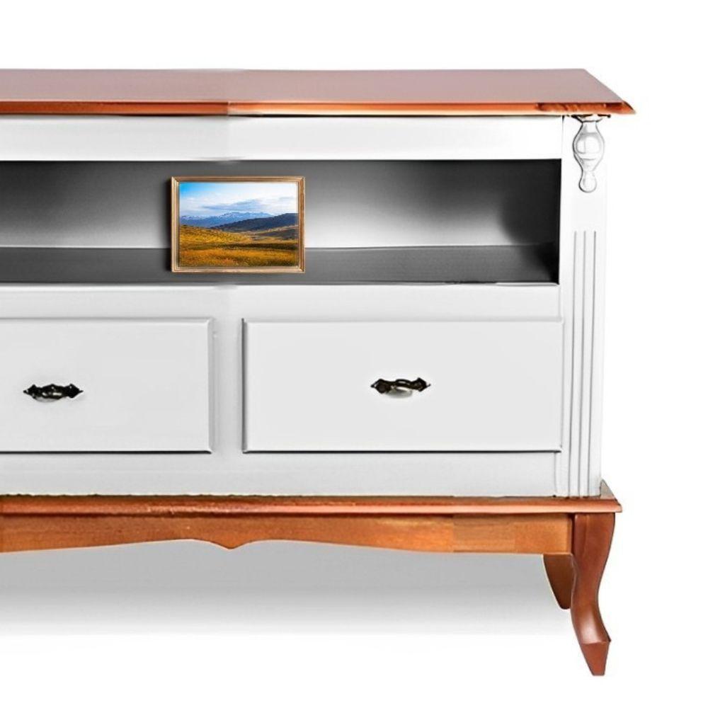 Rack Para Tv 45 Polegadas 2 Gavetas Nicho E Pés Luiz Xv - Branco Laca Com Tampo E Base Imbuia Glazer - 3
