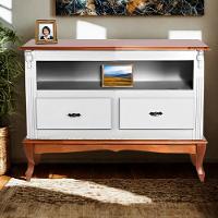 Rack Para Tv 45 Polegadas 2 Gavetas Nicho E Pés Luiz Xv - Branco Laca Com Tampo E Base Imbuia Glazer - 1