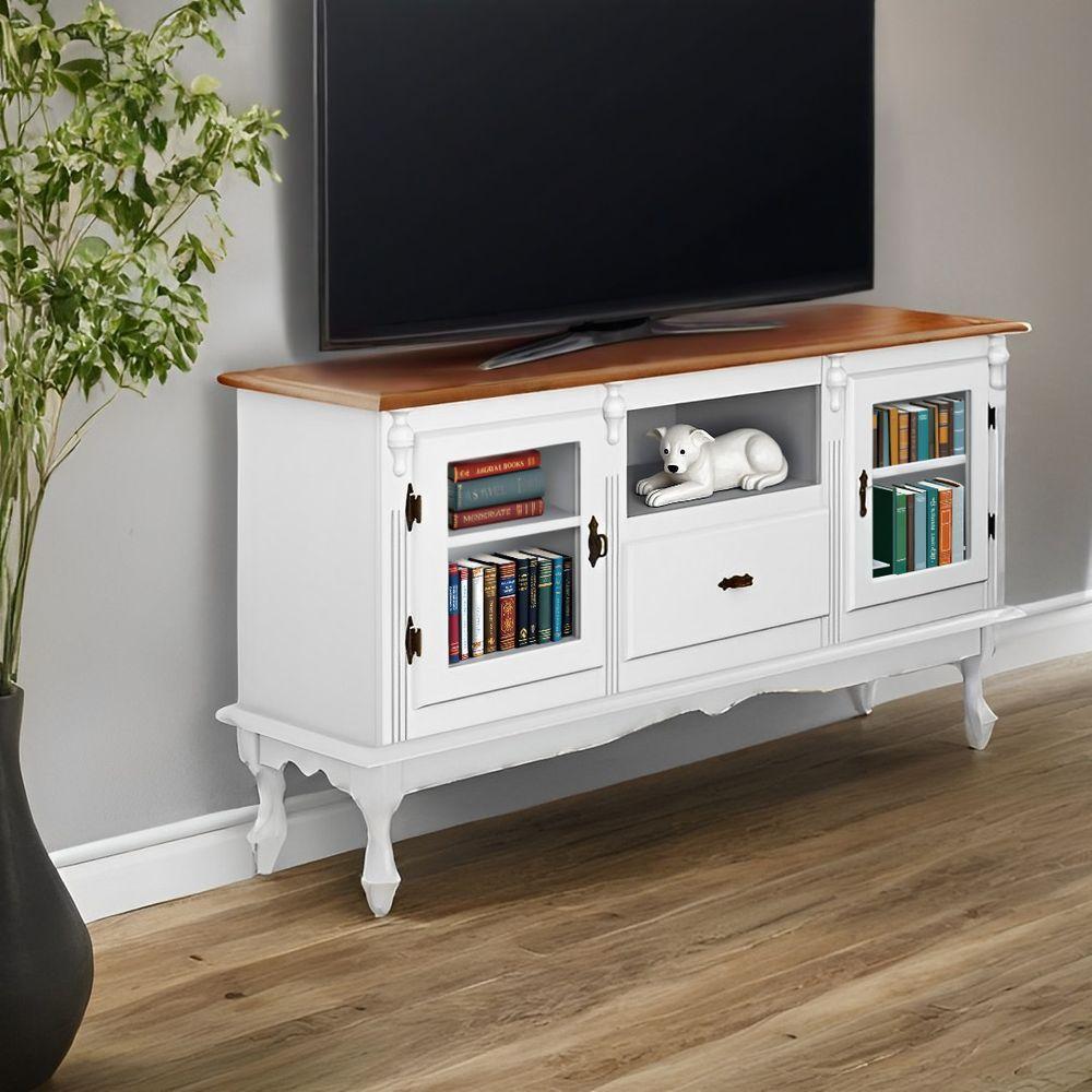 Rack Para Tv 2 Portas 1 Gaveta E Nicho Com Pés Luiz Xv - Branco Laca Com Tampo Imbuia Glazer - 1