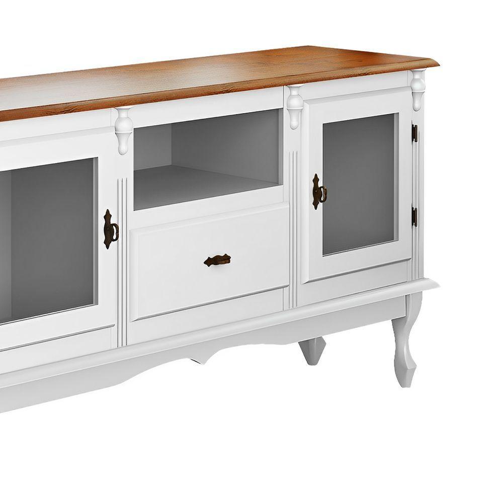 Rack Para Tv 2 Portas 1 Gaveta E Nicho Com Pés Luiz Xv - Branco Laca Com Tampo Imbuia Glazer - 3