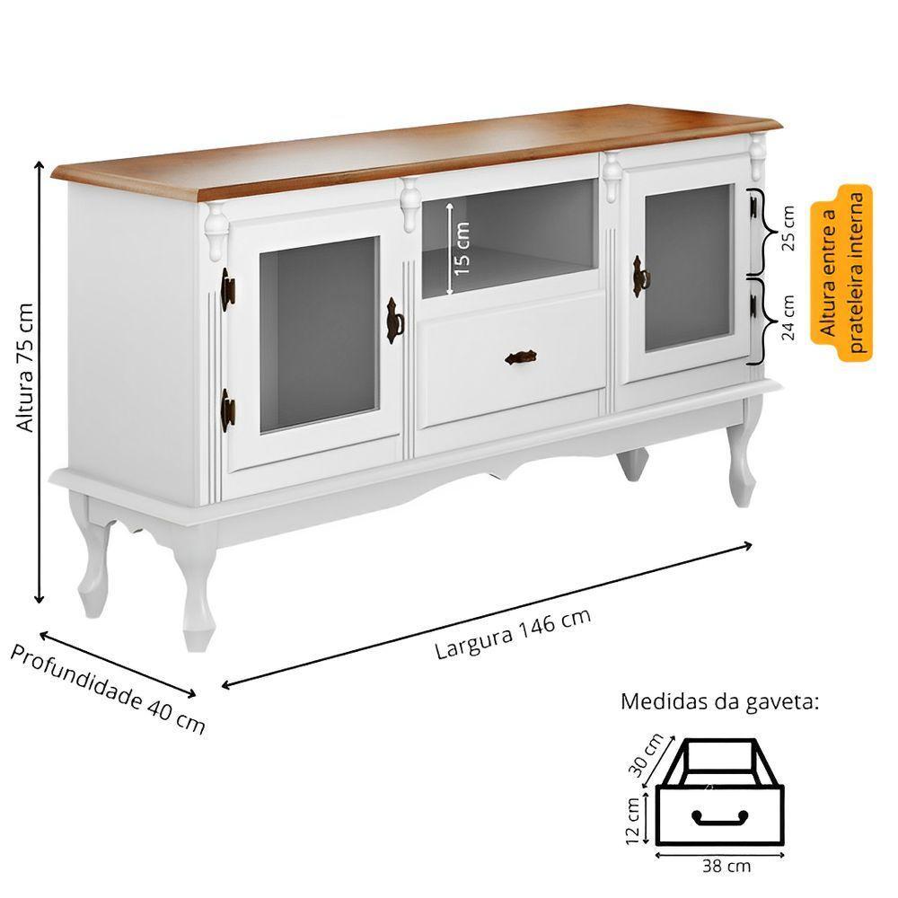 Rack Para Tv 2 Portas 1 Gaveta E Nicho Com Pés Luiz Xv - Branco Laca Com Tampo Imbuia Glazer - 4