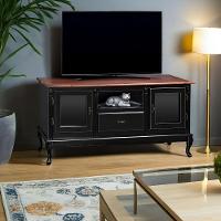 Rack Para Tv 2 Portas 1 Gaveta E Nicho Com Pés Luiz Xv - Preto Laca Com Tampo Imbuia Glazer - 1