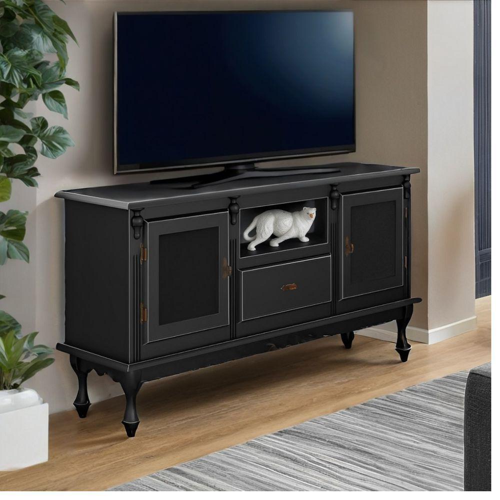 Rack Para Tv 2 Portas 1 Gaveta E Nicho Com Pés Luiz Xv - Preto Laca - 1