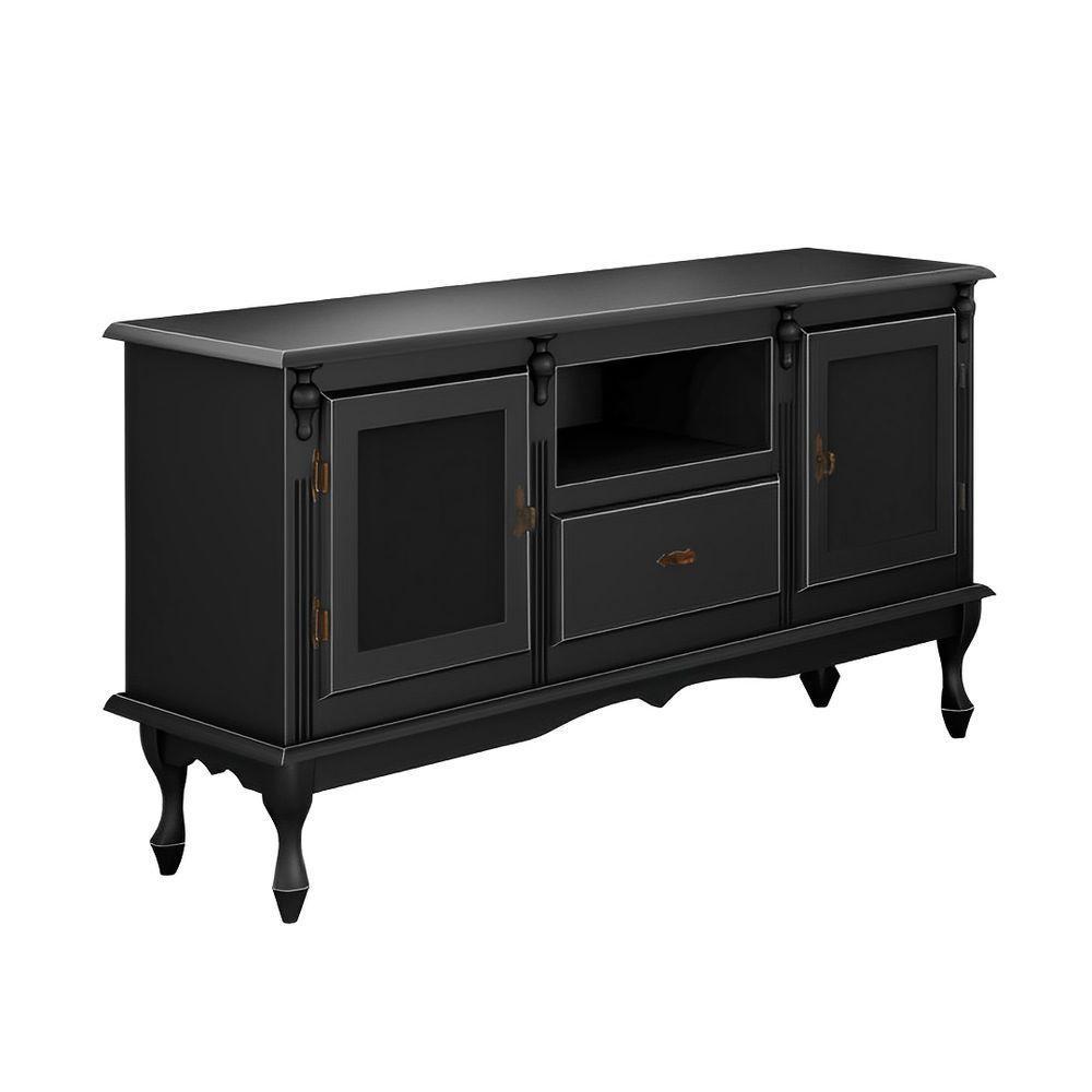 Rack Para Tv 2 Portas 1 Gaveta E Nicho Com Pés Luiz Xv - Preto Laca - 2