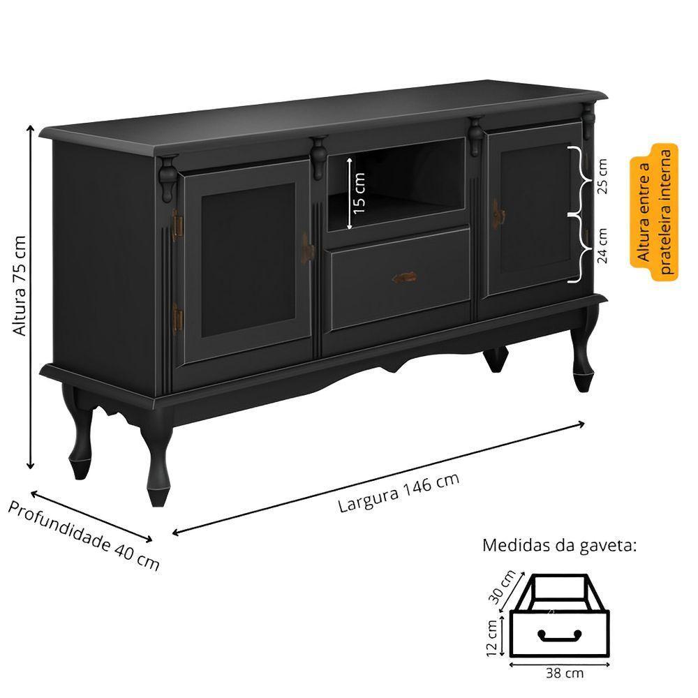 Rack Para Tv 2 Portas 1 Gaveta E Nicho Com Pés Luiz Xv - Preto Laca - 4
