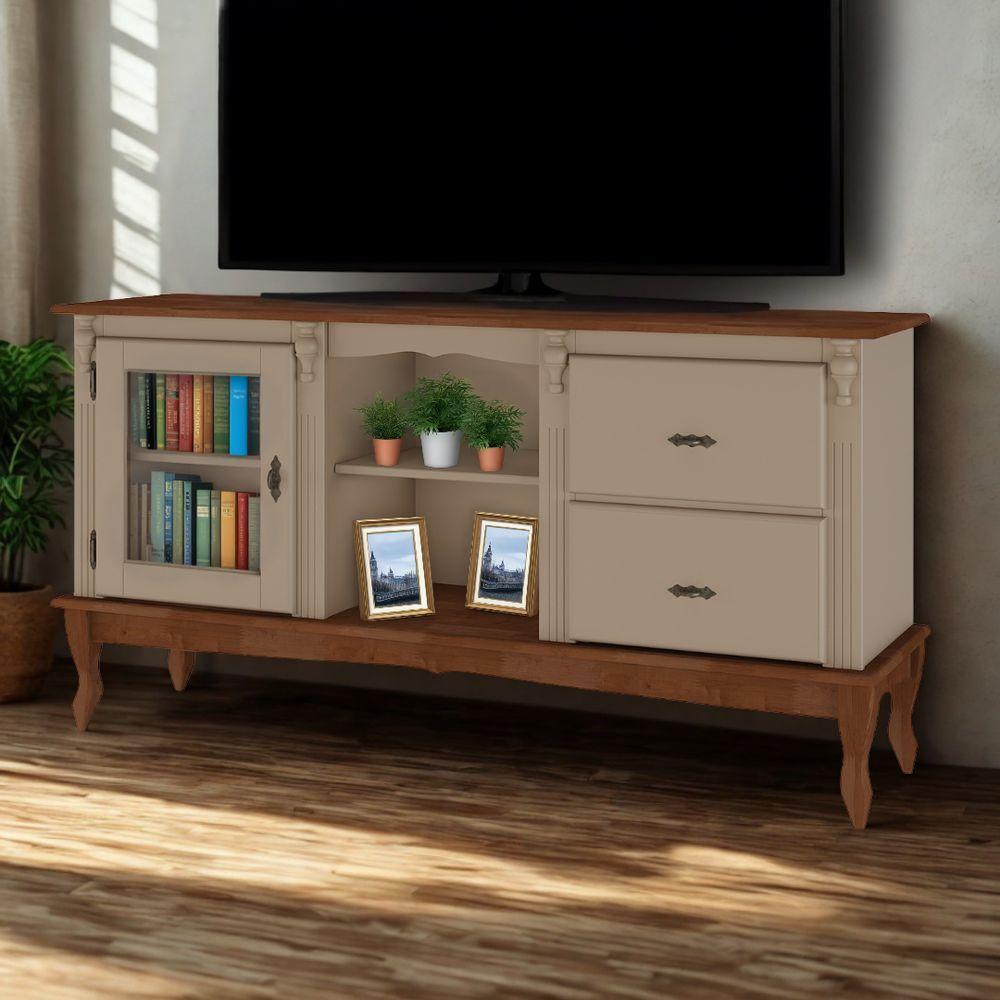 Rack Para Tv 2 Gavetas 1 Porta E Nicho - Amêndoa Laca Com Tampo E Base Imbuia Glazer - 1