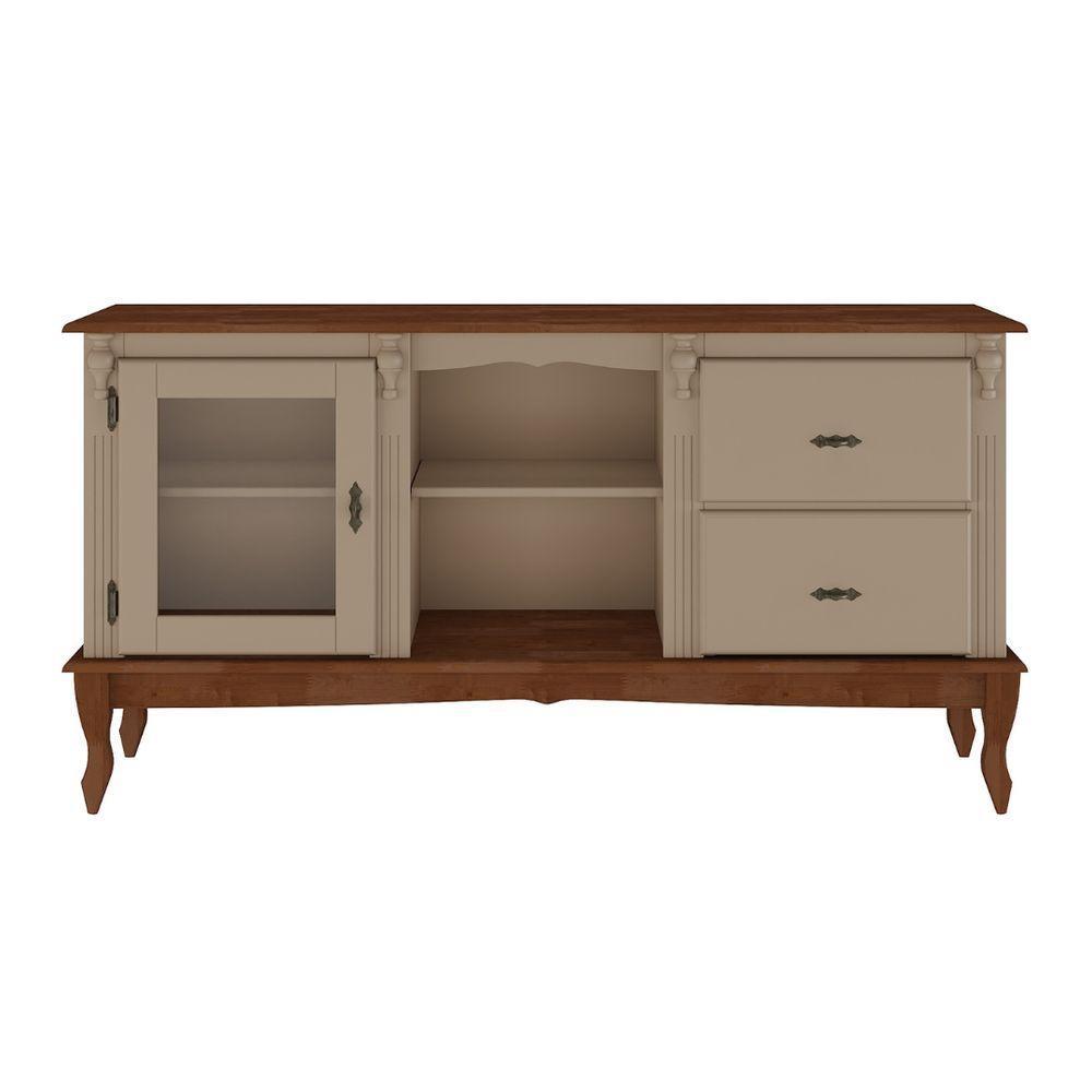 Rack Para Tv 2 Gavetas 1 Porta E Nicho - Amêndoa Laca Com Tampo E Base Imbuia Glazer - 3