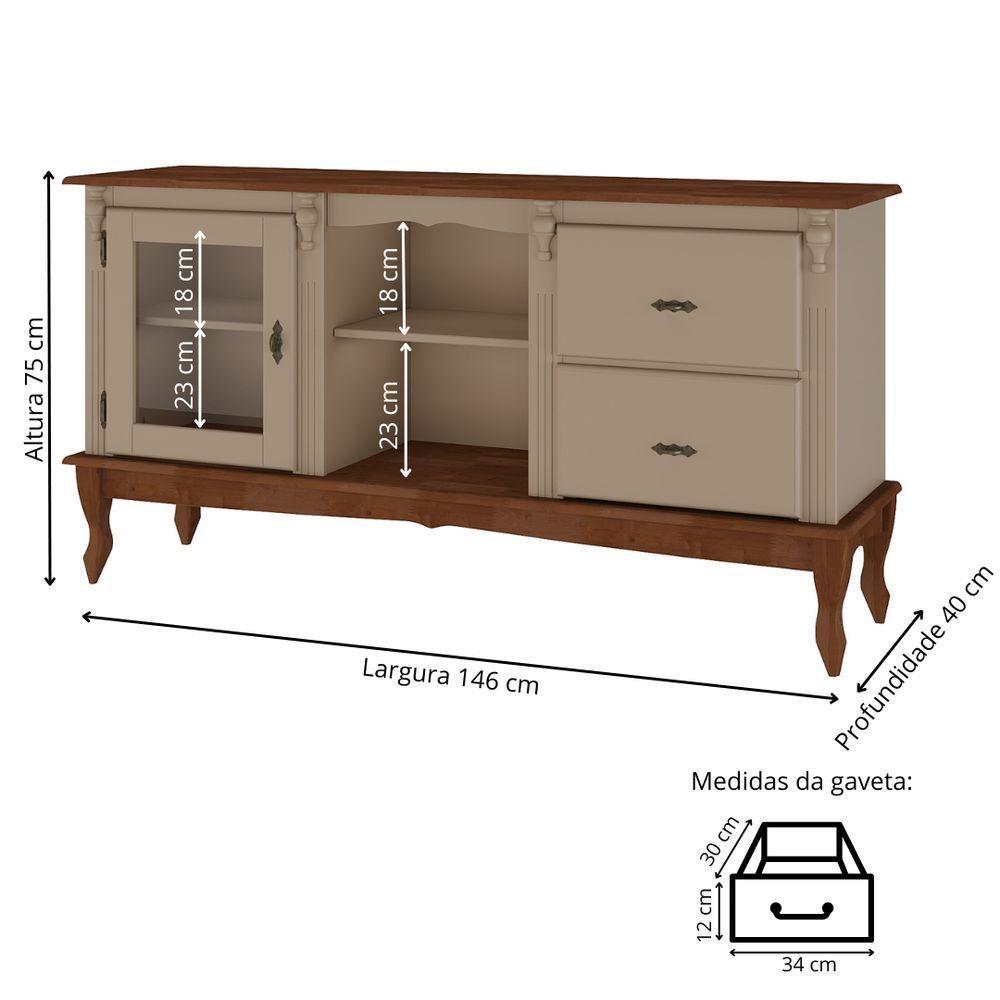 Rack Para Tv 2 Gavetas 1 Porta E Nicho - Amêndoa Laca Com Tampo E Base Imbuia Glazer - 4