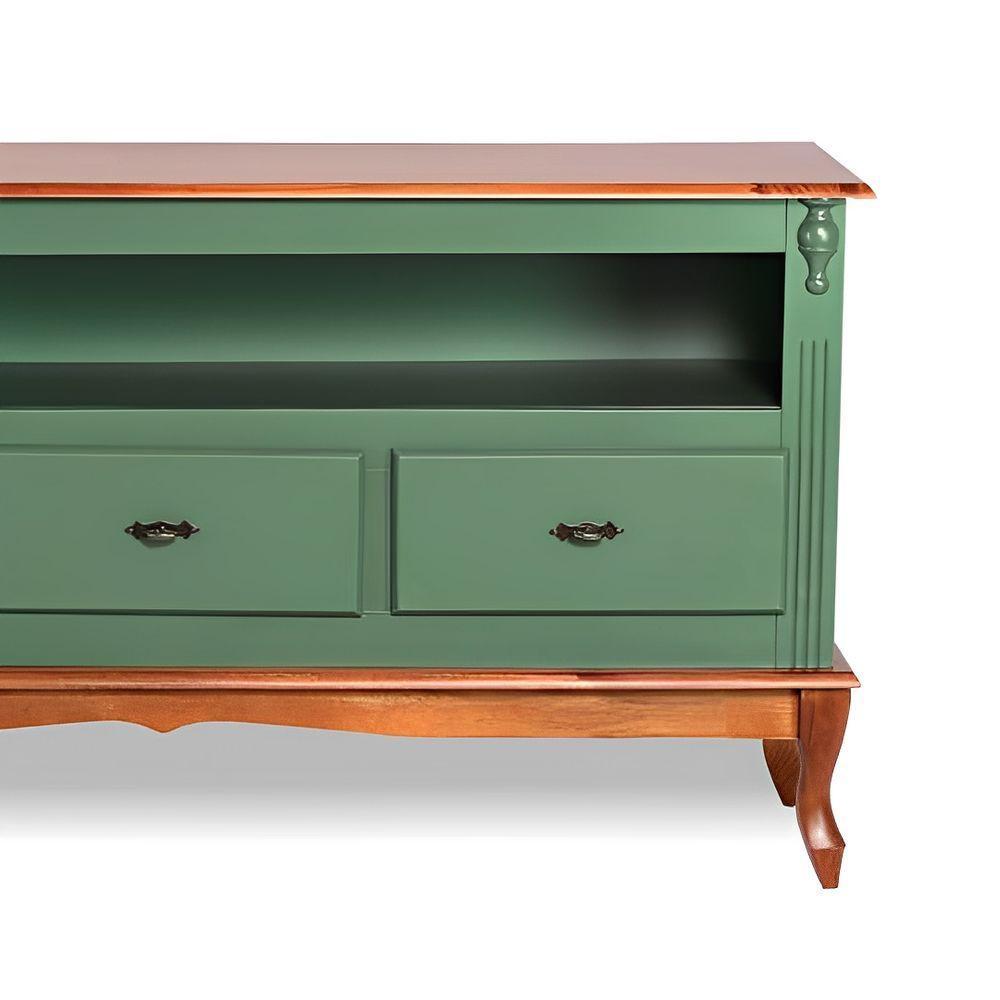 Rack Para Sala 3 Gavetas E Nicho Pés Luis Xv - Verde Kalle Laca Com Tampo E Base Imbuia Glazer - 3
