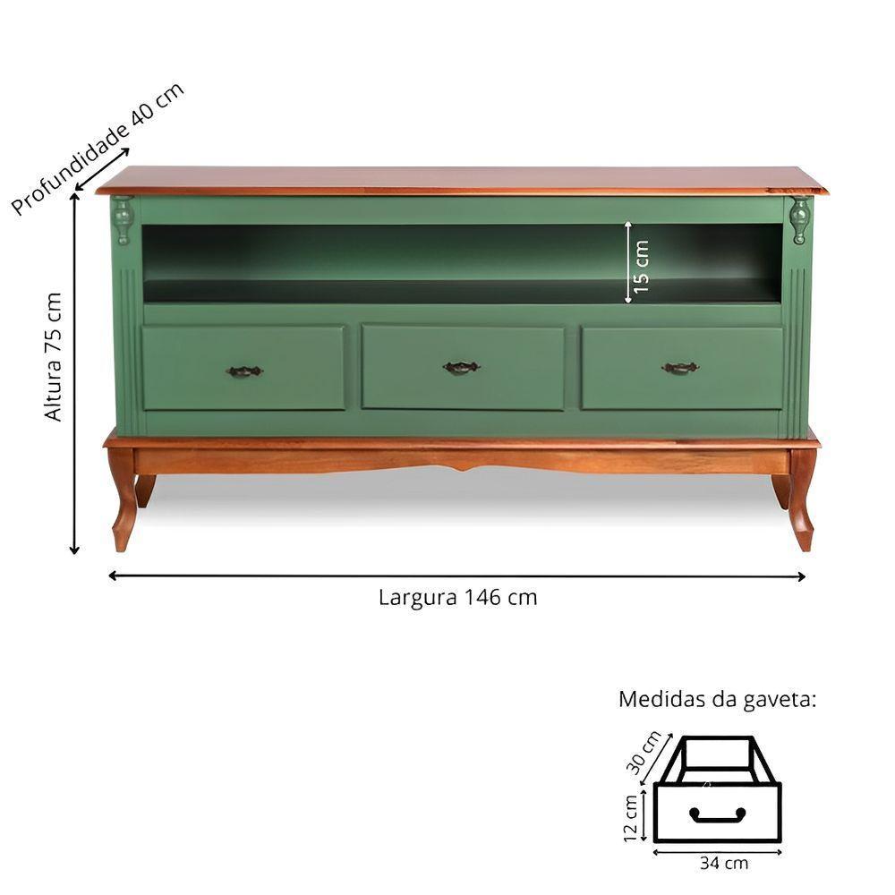 Rack Para Sala 3 Gavetas E Nicho Pés Luis Xv - Verde Kalle Laca Com Tampo E Base Imbuia Glazer - 4