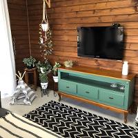 Rack Para Sala 3 Gavetas E Nicho Pés Luis Xv - Verde Kalle Laca Com Tampo E Base Imbuia Glazer - 1