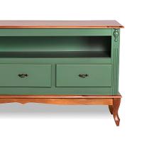 Rack Para Sala 3 Gavetas E Nicho Pés Luis Xv - Verde Kalle Laca Com Tampo E Base Imbuia Glazer - 3