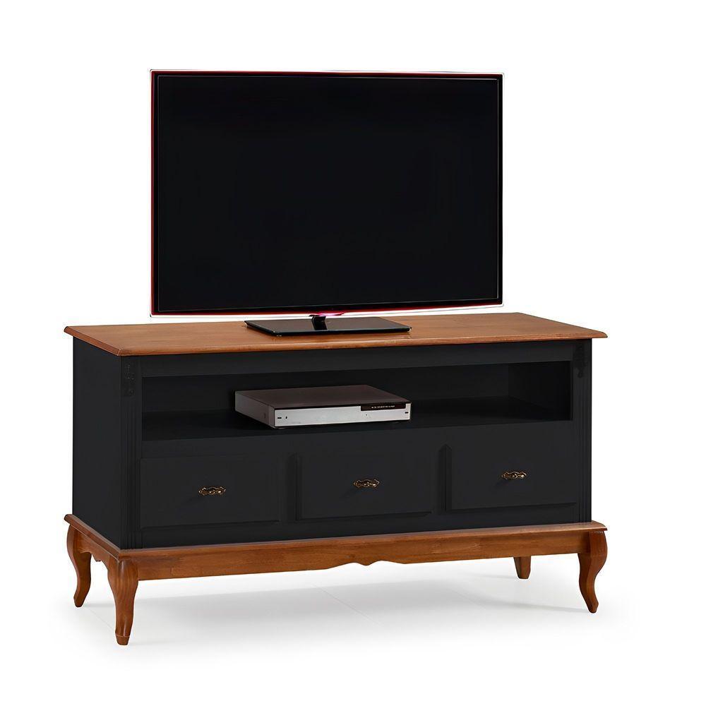 Rack Para Sala 3 Gavetas E Nicho Pés Luis Xv - Preto Laca Com Tampo E Base Imbuia Glazer - 2