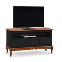 Rack Para Sala 3 Gavetas E Nicho Pés Luis Xv - Preto Laca Com Tampo E Base Imbuia Glazer - 2