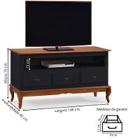 Rack Para Sala 3 Gavetas E Nicho Pés Luis Xv - Preto Laca Com Tampo E Base Imbuia Glazer - 5