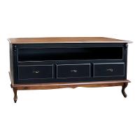 Rack Para Sala 3 Gavetas E Nicho Pés Luis Xv - Preto Laca Com Tampo E Base Castanho Envelhecido - 1