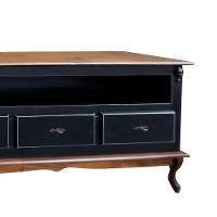 Rack Para Sala 3 Gavetas E Nicho Pés Luis Xv - Preto Laca Com Tampo E Base Castanho Envelhecido - 2