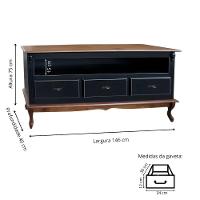 Rack Para Sala 3 Gavetas E Nicho Pés Luis Xv - Preto Laca Com Tampo E Base Castanho Envelhecido - 3