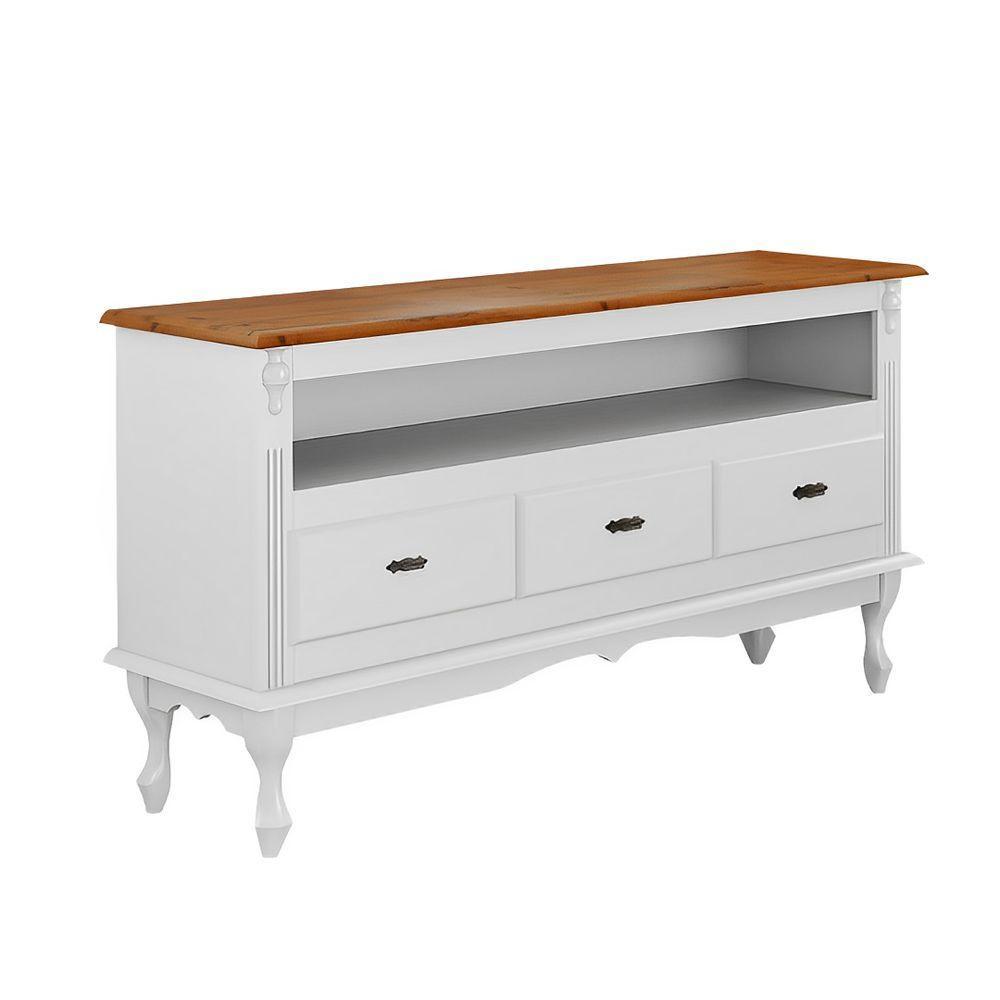 Rack Para Sala 3 Gavetas E Nicho Pés Luis Xv - Branco Laca Com Tampo Imbuia Glazer - 4