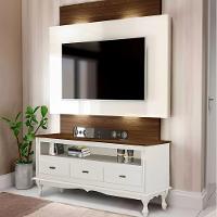 Rack Para Sala 3 Gavetas E Nicho Pés Luis Xv - Branco Laca Com Tampo Imbuia Glazer - 1