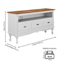 Rack Para Sala 3 Gavetas E Nicho Pés Luis Xv - Branco Laca Com Tampo Imbuia Glazer - 3