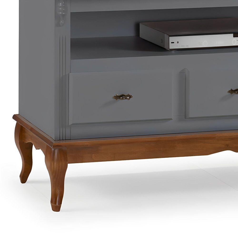 Rack Para Sala 3 Gavetas E Nicho Pés Luis Xv - Cinza Laca Com Tampos E Base Imbuia Glazer - 3