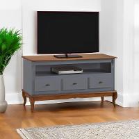 Rack Para Sala 3 Gavetas E Nicho Pés Luis Xv - Cinza Laca Com Tampos E Base Imbuia Glazer - 1