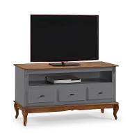 Rack Para Sala 3 Gavetas E Nicho Pés Luis Xv - Cinza Laca Com Tampos E Base Imbuia Glazer - 2