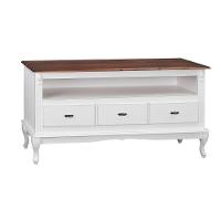 Rack Para Sala 3 Gavetas E Nicho Pés Luis Xv - Branco Laca Com Tampo Castanho Envelhecido - 1