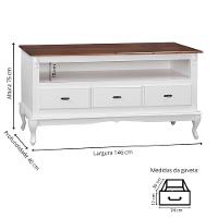 Rack Para Sala 3 Gavetas E Nicho Pés Luis Xv - Branco Laca Com Tampo Castanho Envelhecido - 3