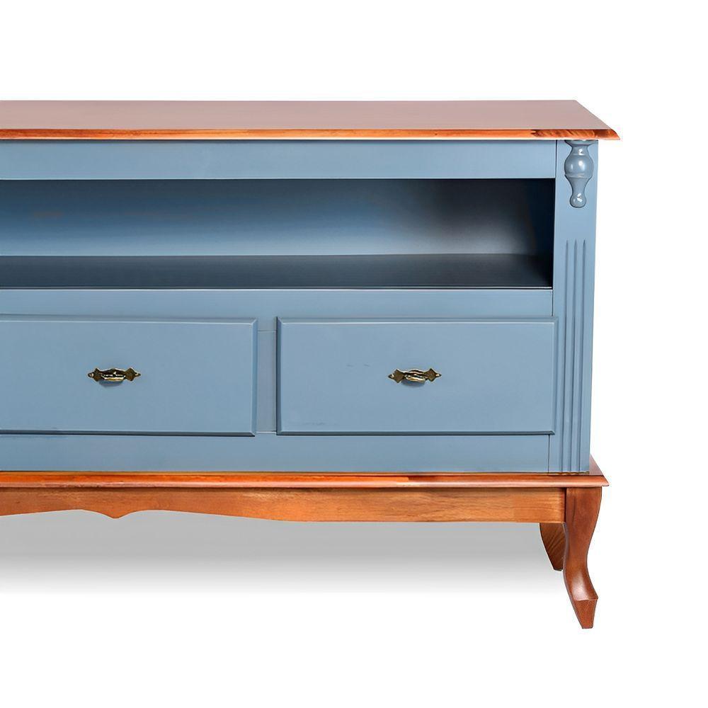 Rack Para Sala 3 Gavetas E Nicho Pés Luis Xv - Azul Céu Laca Com Tampo E Base Imbuia Glazer - 3