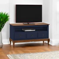 Rack Para Sala 3 Gavetas E Nicho Pés Luis Xv - Azul Bic Com Tampo E Base Imbuia Glazer - 2