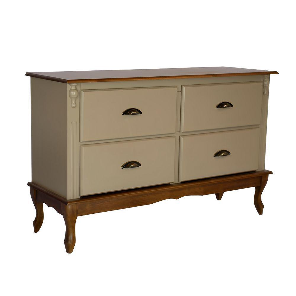 Rack 04 Gavetas Com Puxadores Concha Pés Luiz Xv - Amêndoa Laca Com Tampo E Base Imbuia Glazer - 2