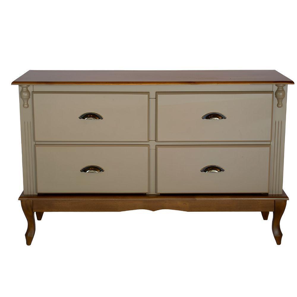 Rack 04 Gavetas Com Puxadores Concha Pés Luiz Xv - Amêndoa Laca Com Tampo E Base Imbuia Glazer - 3