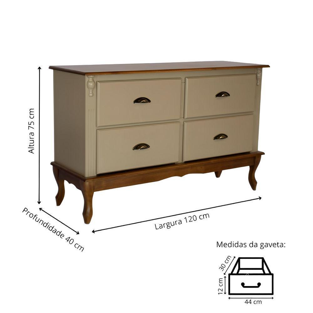 Rack 04 Gavetas Com Puxadores Concha Pés Luiz Xv - Amêndoa Laca Com Tampo E Base Imbuia Glazer - 4