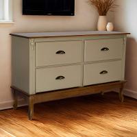 Rack 04 Gavetas Com Puxadores Concha Pés Luiz Xv - Amêndoa Laca Com Tampo E Base Imbuia Glazer - 1