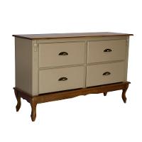 Rack 04 Gavetas Com Puxadores Concha Pés Luiz Xv - Amêndoa Laca Com Tampo E Base Imbuia Glazer - 2