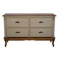 Rack 04 Gavetas Com Puxadores Concha Pés Luiz Xv - Amêndoa Laca Com Tampo E Base Imbuia Glazer - 3