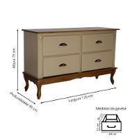 Rack 04 Gavetas Com Puxadores Concha Pés Luiz Xv - Amêndoa Laca Com Tampo E Base Imbuia Glazer - 4