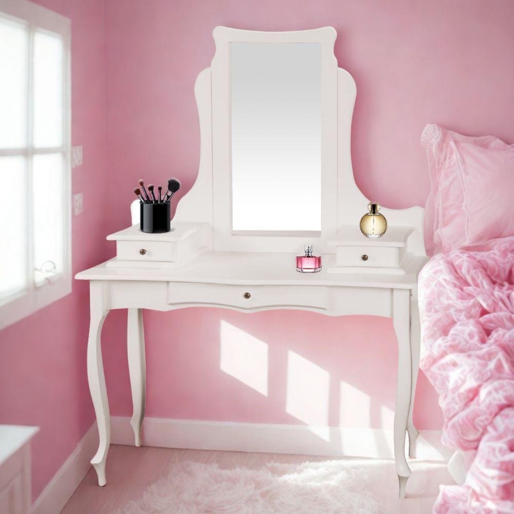 Penteadeira Com 3 Gavetas Pés Luiz Xv - Branco Laca - 2