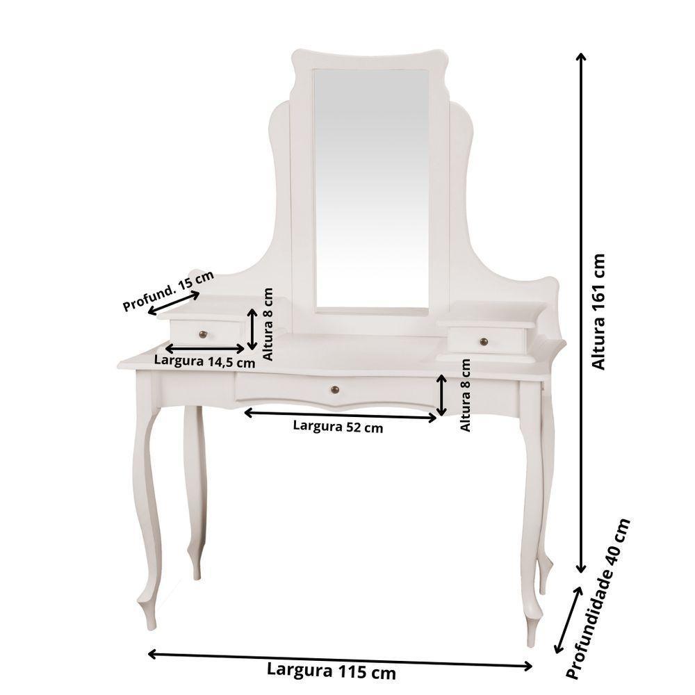 Penteadeira Com 3 Gavetas Pés Luiz Xv - Branco Laca - 4