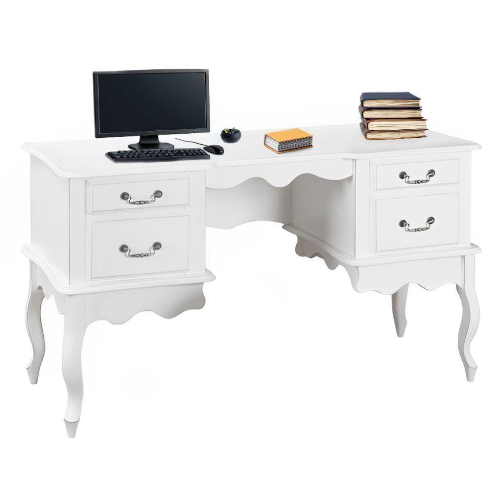 Penteadeira Clássica Com 4 Gavetas Pés Luiz Xv - Branco Laca - 2